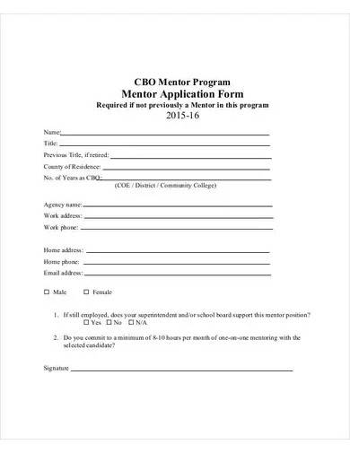 mentor application form template