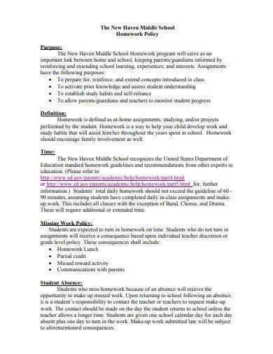 middle school homework policy template