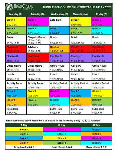 middle school weekly timetable sample