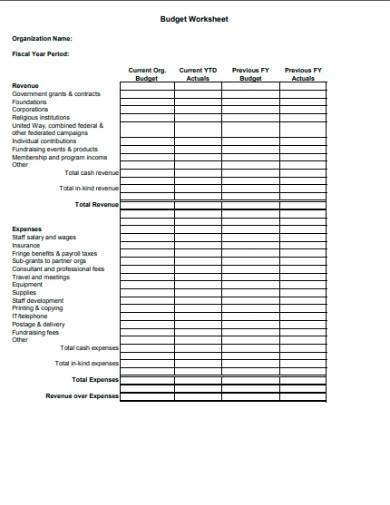 non profit budget worksheet template