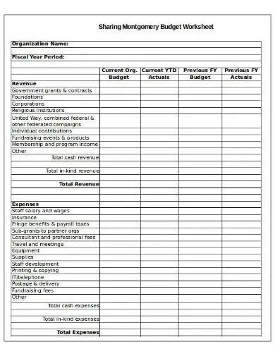 nonprofit budget worksheet template