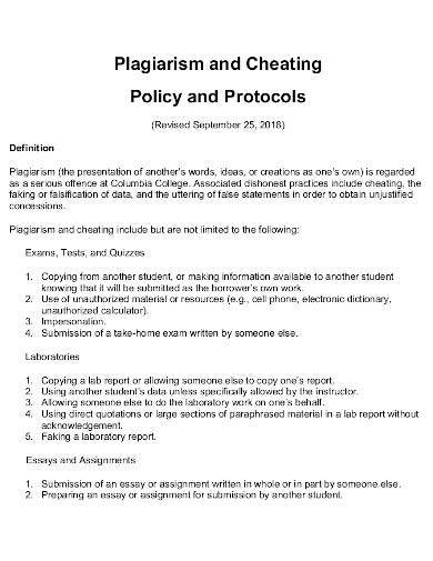 plagiarism cheating policy and protocols