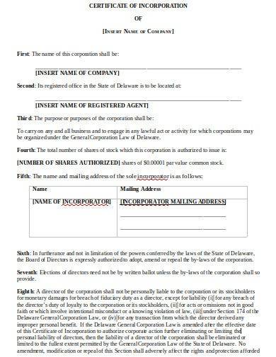 printable company incorporation certificate