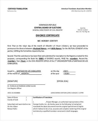 printable divorce certificate template