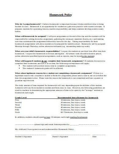printable homework policy template
