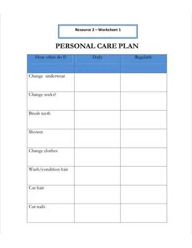 printable personal care plan template