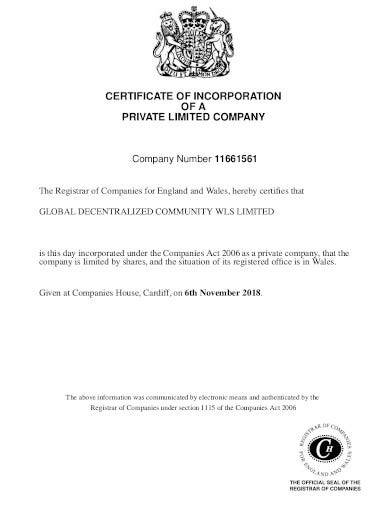 private company certificate of incorporation