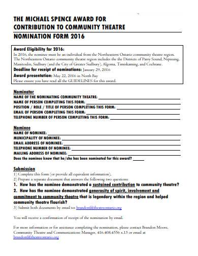 professional award nomination form