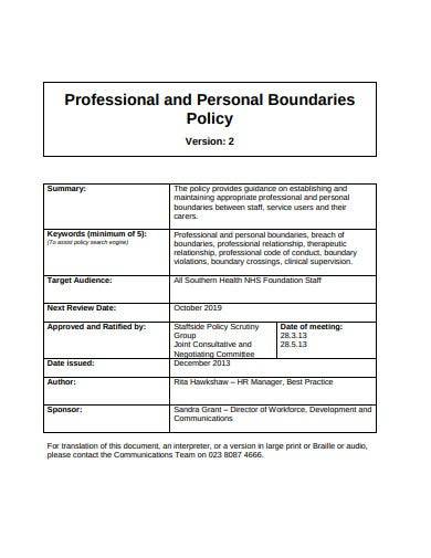 professional and personal boundaries policy