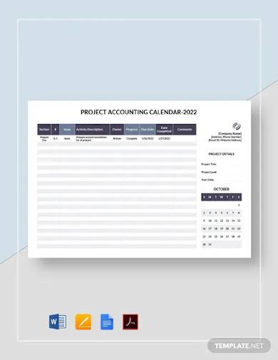 project accounting calendar template