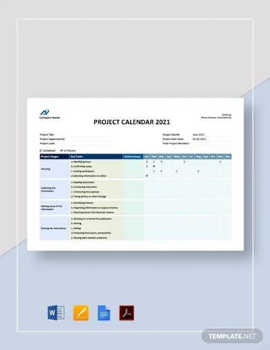 project calendar template