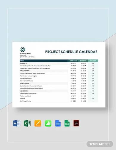 project schedule calendar template