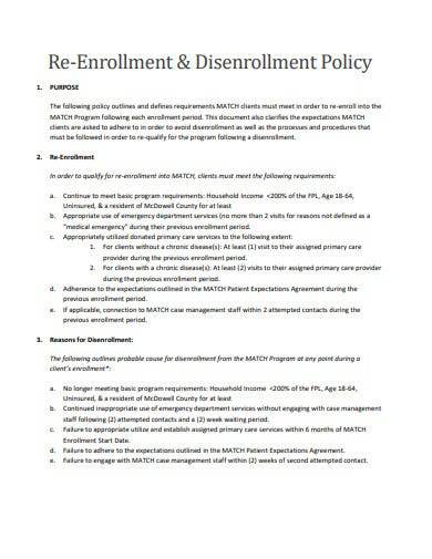 re enrollment disenrollment policy template
