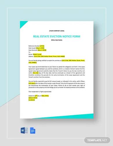 real estate eviction notice form template