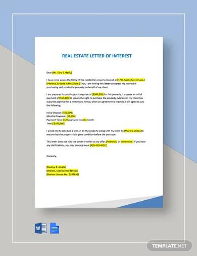 real estate letter of interest template