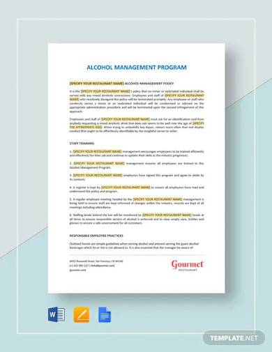 restaurant alcohol management program template