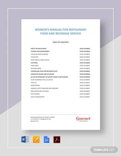 restaurant food and beverage workers manual template