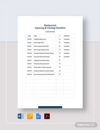 FREE 10  Opening Checklist Samples in MS Word Pages Google Docs PDF