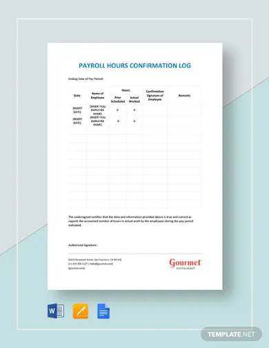 restaurant payroll hours confirmation log template