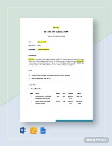 sample 30 60 90 day business plan template