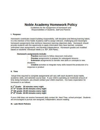 sample academy homework policy