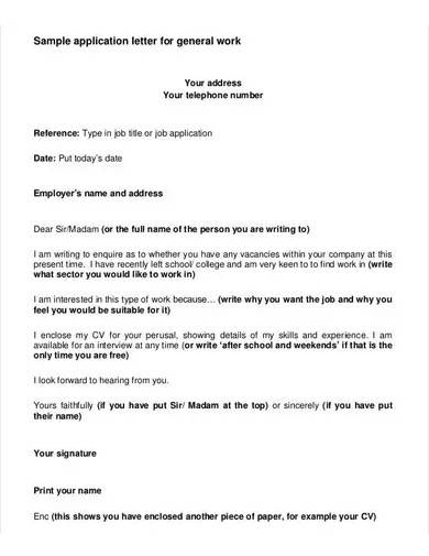 sample application letter for work