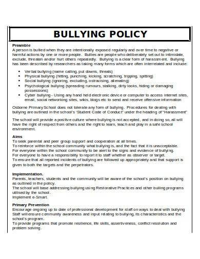 sample bullying policy template