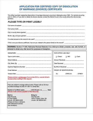 sample certified copy of divorce certificate