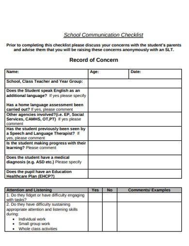 sample communication school checklist