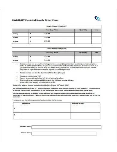 sample electrical supply order