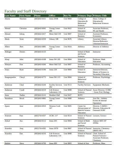 sample faculty and staff directory