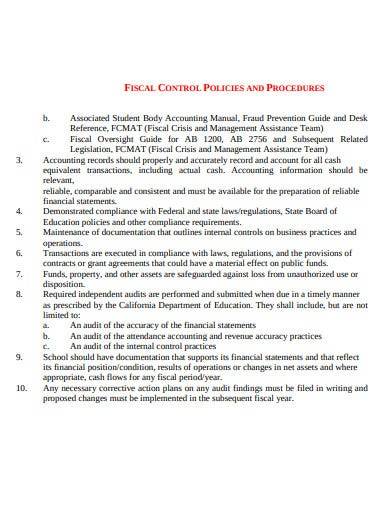 sample fiscal control policies and procedures