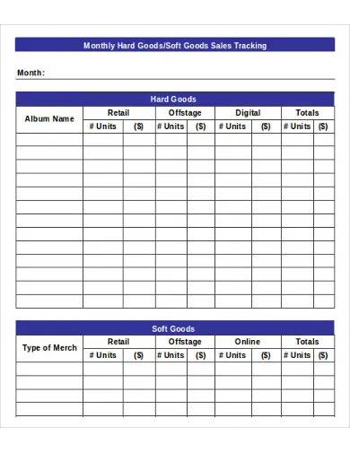 sample goods sales tracking template