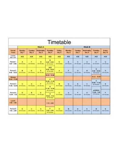 sample high school timetable