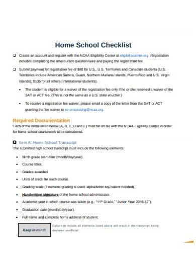 sample home school checklist