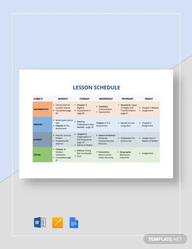 sample lesson schedule template