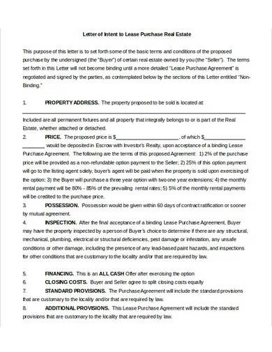 sample letter of intent lease purchase