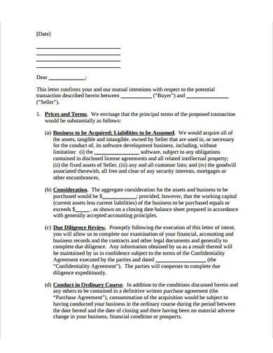 sample letter of intent to purchase business