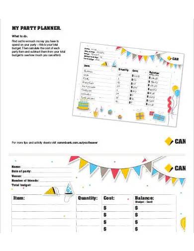 sample party planner budget