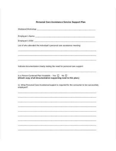 sample personal care support plan