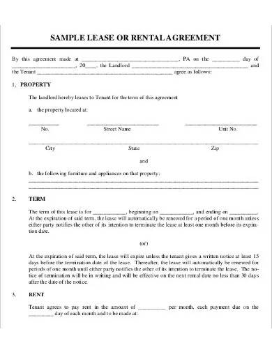 sample private lease agreement template