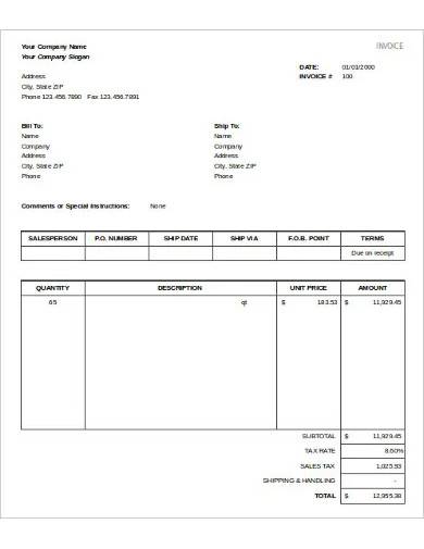 sample sales invoice template