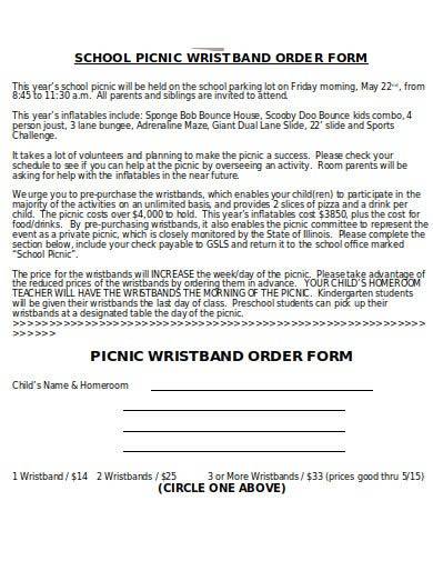 sample school picnic order form