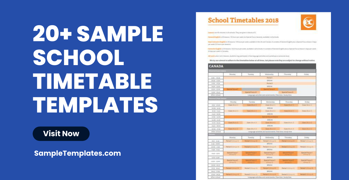 Sample School Timetable Templates