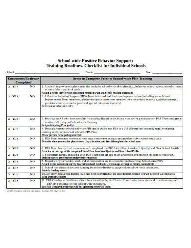 sample school training checklist