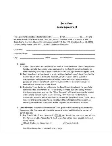 sample solar farm lease agreement