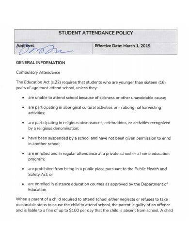 sample student attendance policy