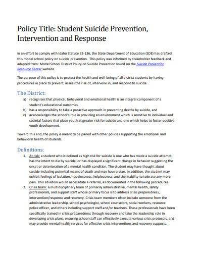 sample student suicide prevention policy