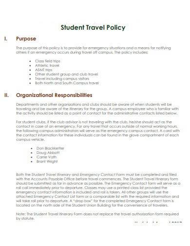 sample student travel policy template
