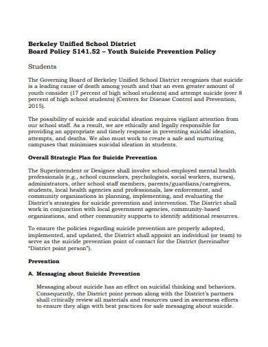 sample youth suicide prevention policy